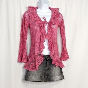 Y2k sheer lace tie front cardigan